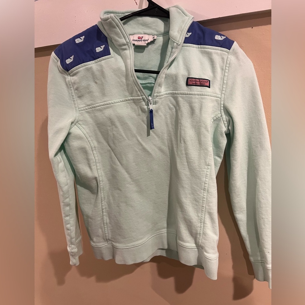 Vineyard Vines Light Green Half-Zip with Navy Accents